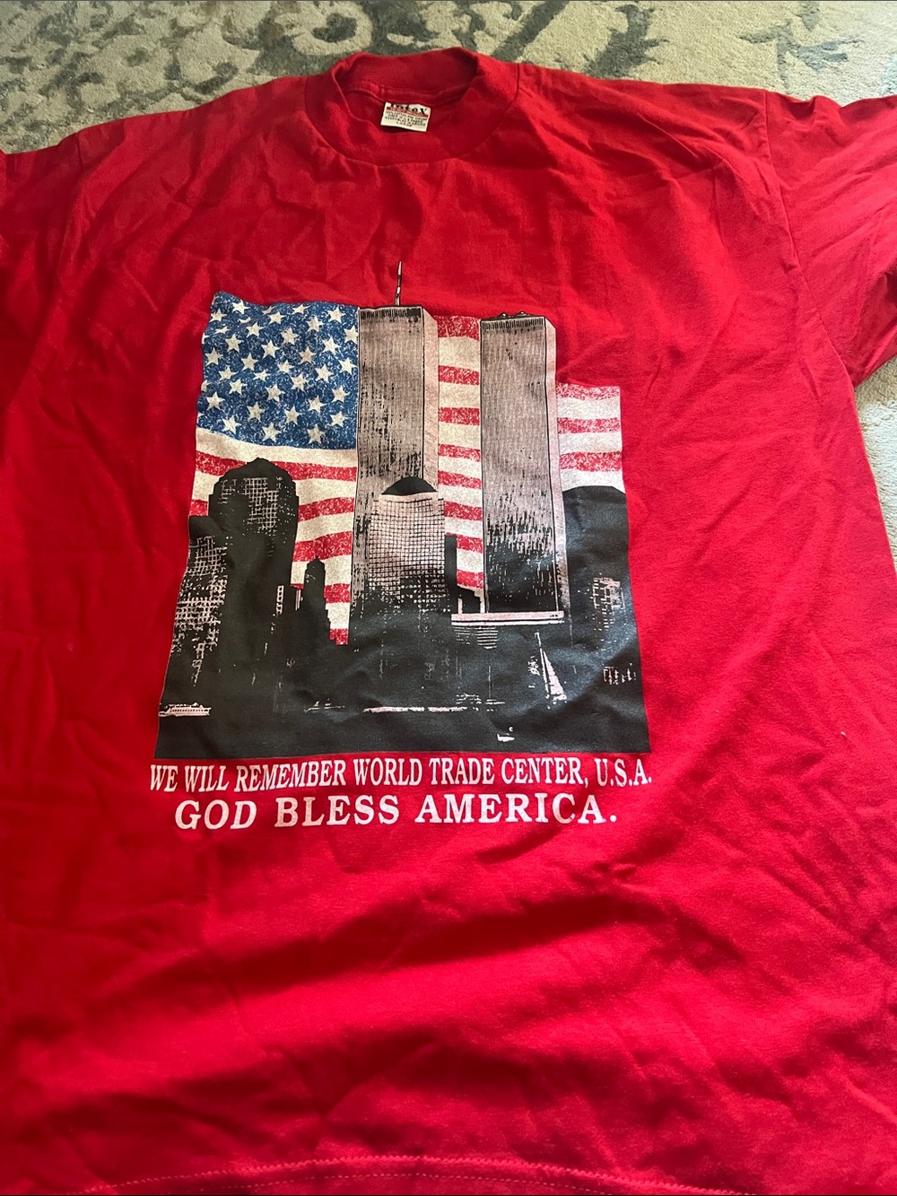 Red Graphic Tee with World Trade Center Tribute - Unbranded